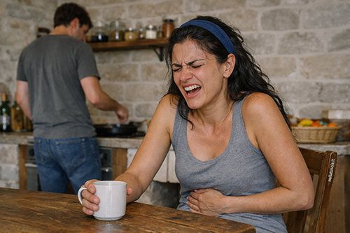 Durante la colazione Livia viene colpita da un dolore lancinante e senza ragione.